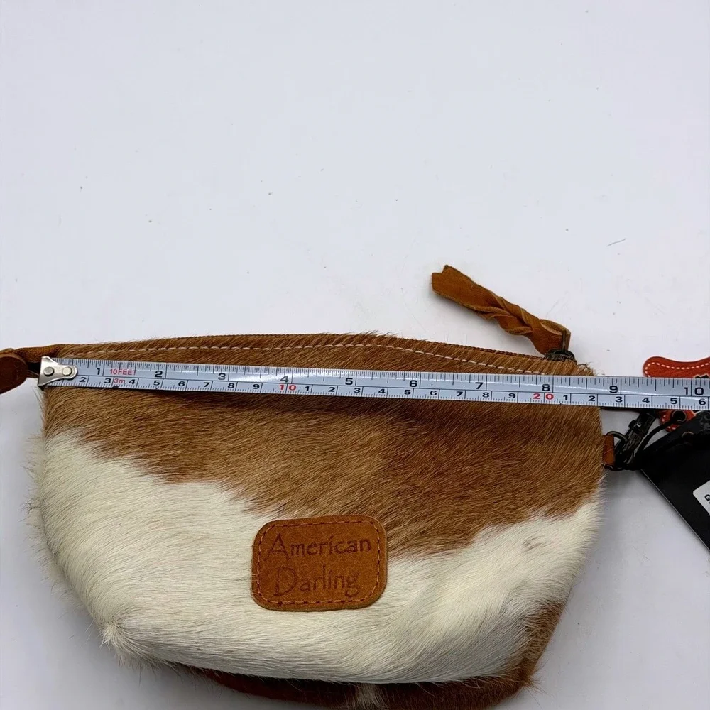 American Darling Brown White Cowhide Leather Wristlet Clutch Bag NEW